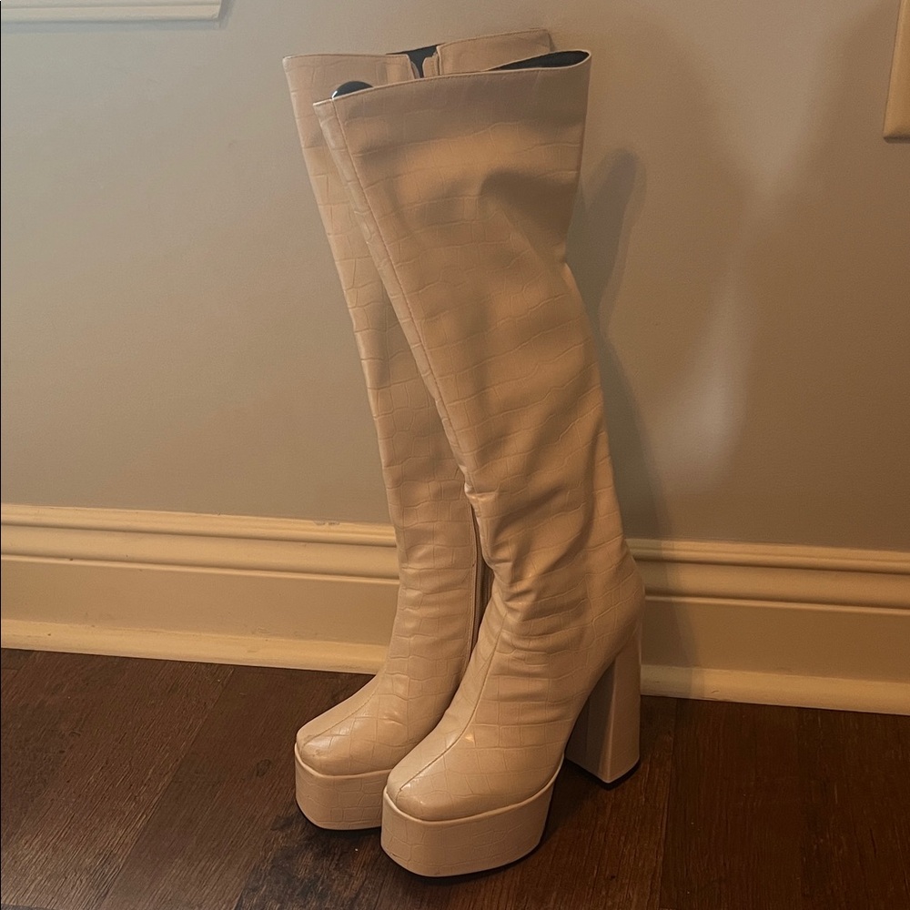 SHEIN Cream Over the Knee Platform Boots